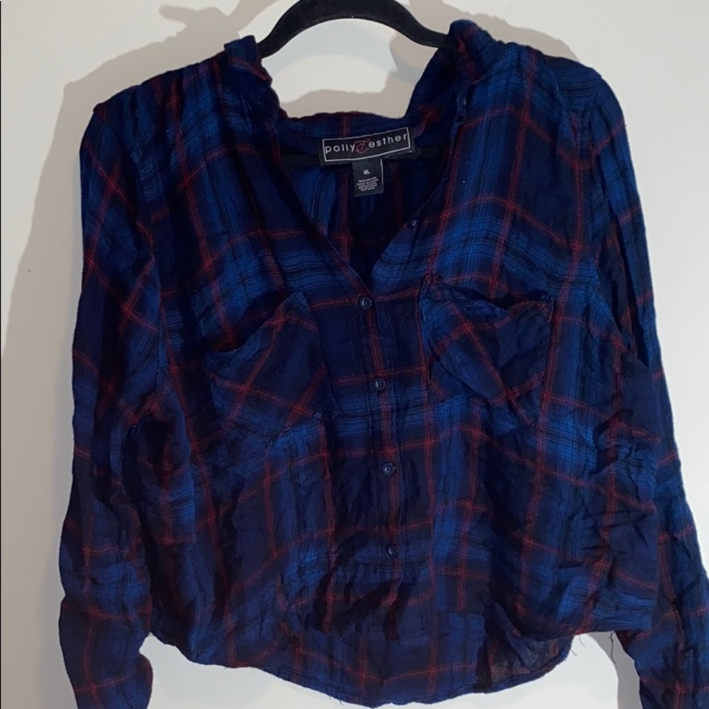 Plaid red, black and blue buttoned down blouse!